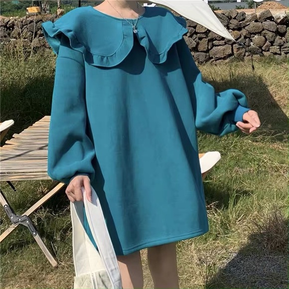 Sweaters - Korean style Turquoise ruffle sweater